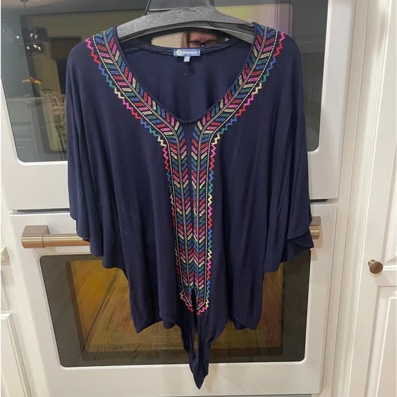 Democracy Blue Embroidered Front Toe Blouse - Picture 7 of 10